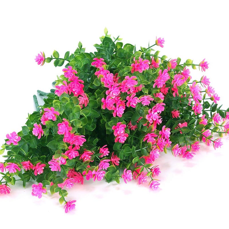 KLEMOO Artificial Flowers Fake Outdoor UV Resistant Boxwood Plants Shrubs 4 Pack, Faux Plastic Greenery for Indoor Outside Hanging Planter Home Office Wedding Farmhouse Decor (Pink) - Image 4